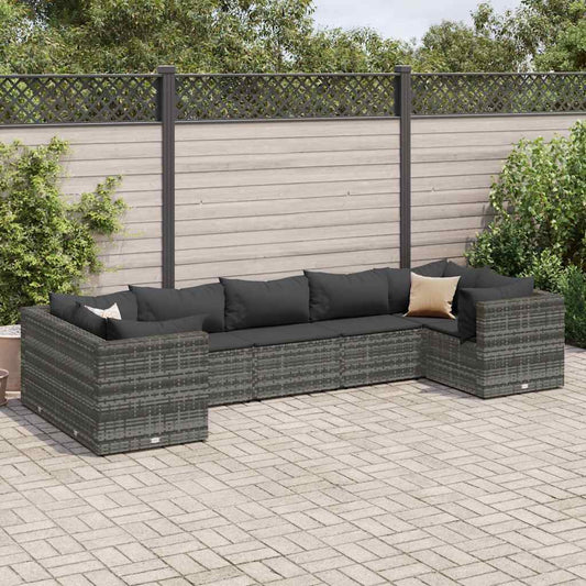 Set Divani da Giardino 7 pz con Cuscini in Polyrattan Grigio