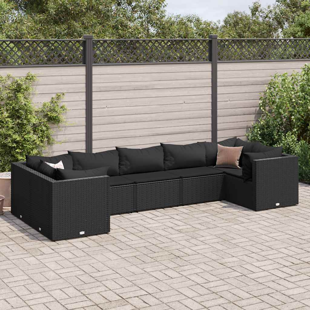 Set Salotto da Giardino con Cuscini 7pz Nero Polyrattan - homemem39