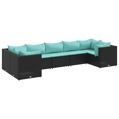 Set Salotto da Giardino con Cuscini 7pz Nero Polyrattan | homemem39