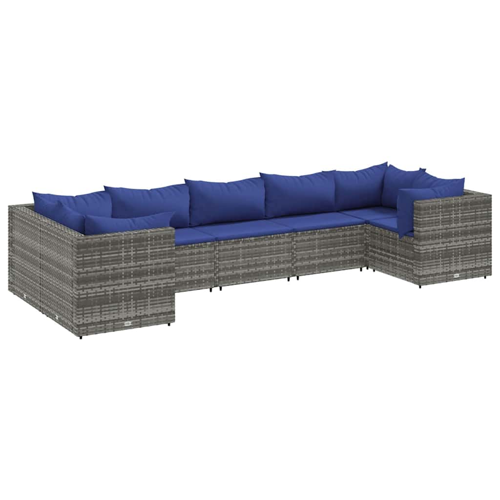 Set Divani da Giardino 7 pz con Cuscini in Polyrattan Grigio | homemem39