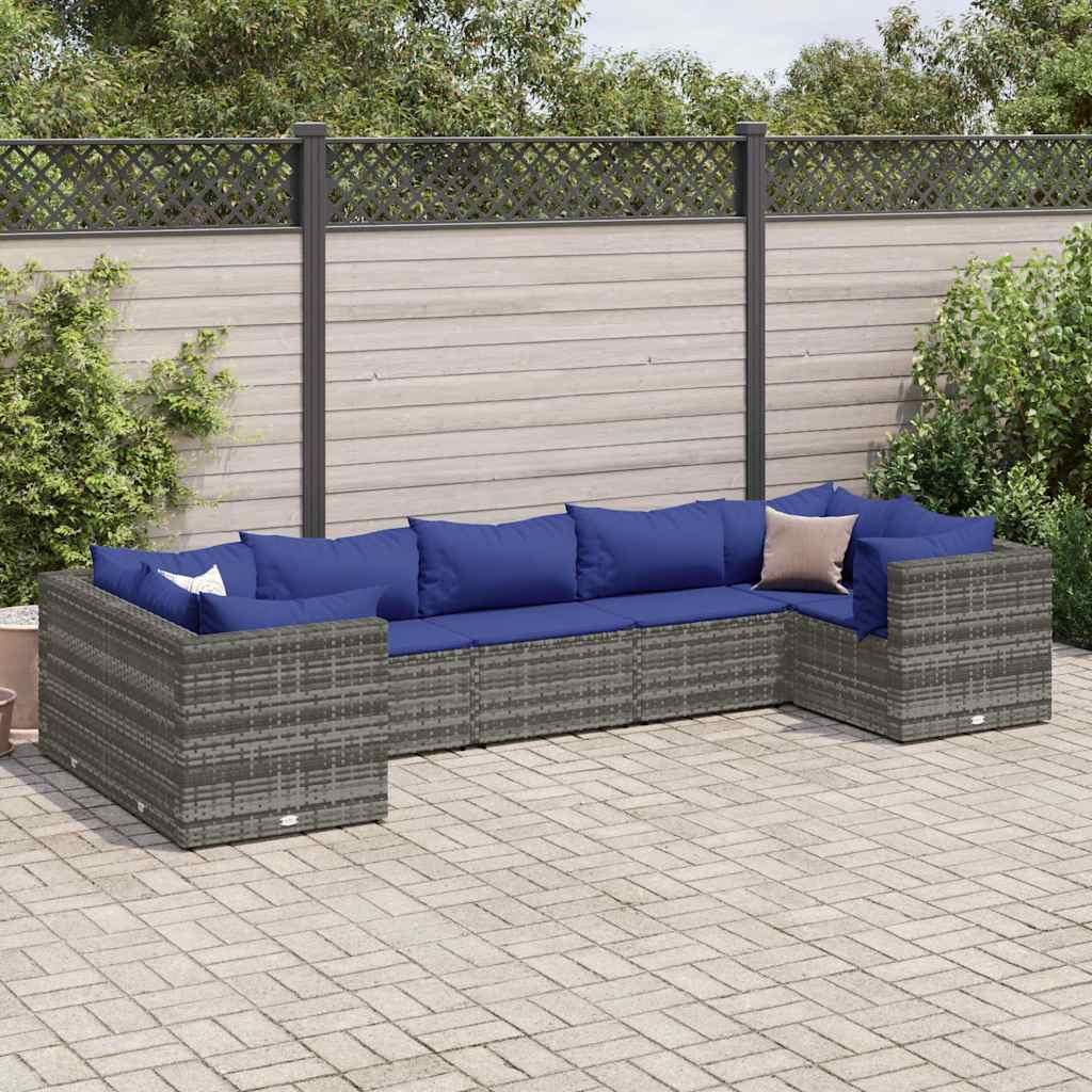 Set Divani da Giardino 7 pz con Cuscini in Polyrattan Grigio | homemem39