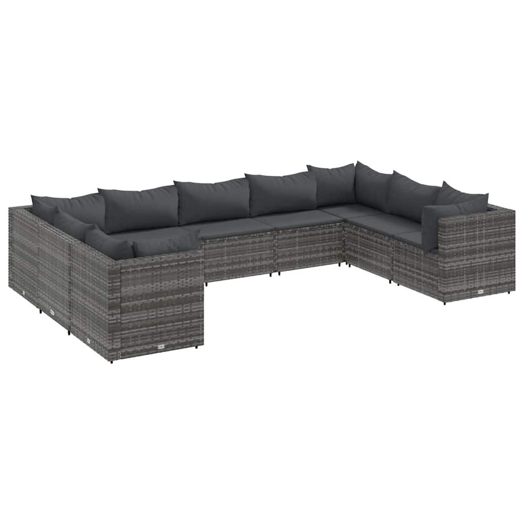 Set Divani da Giardino 9 pz con Cuscini in Polyrattan Grigio | homemem39