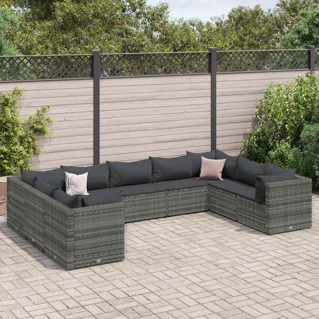Set Divani da Giardino 9 pz con Cuscini in Polyrattan Grigio | homemem39