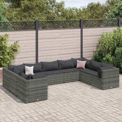 Set Divani da Giardino 9 pz con Cuscini in Polyrattan Grigio | homemem39