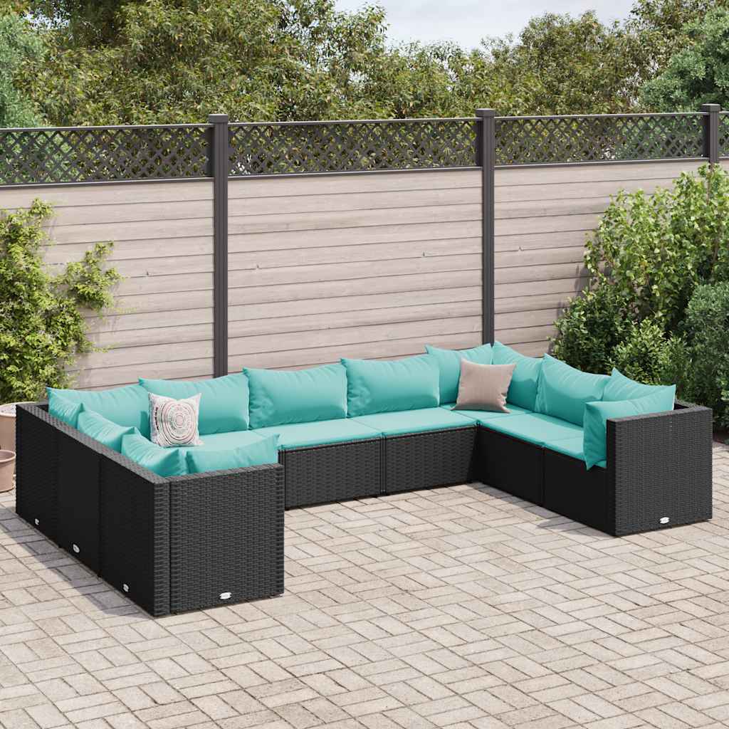 Set Salotto da Giardino con Cuscini 9pz Nero in Polyrattan - homemem39