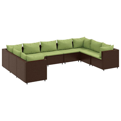 Set Divani da Giardino 9 pz con Cuscini in Polyrattan Marrone