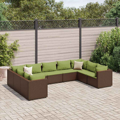 Set Divani da Giardino 9 pz con Cuscini in Polyrattan Marrone