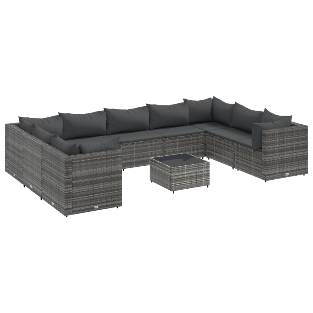 Set Divani da Giardino 10 pz con Cuscini in Polyrattan Grigio | homemem39