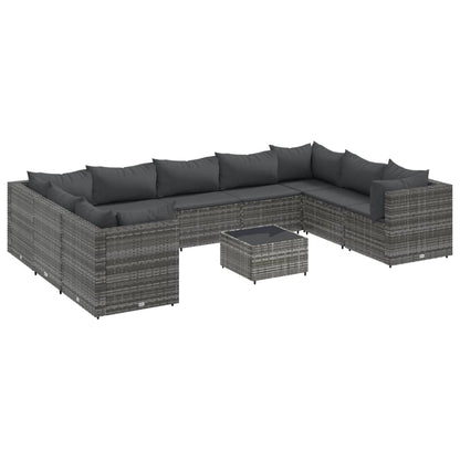 Set Divani da Giardino 10 pz con Cuscini in Polyrattan Grigio | homemem39