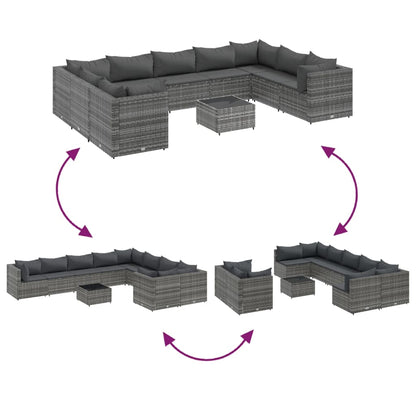 Set Divani da Giardino 10 pz con Cuscini in Polyrattan Grigio | homemem39