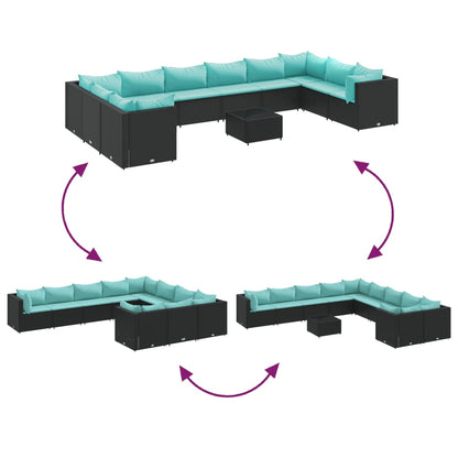 Set Salotto da Giardino 10pz con Cuscini in Polyrattan Nero | homemem39