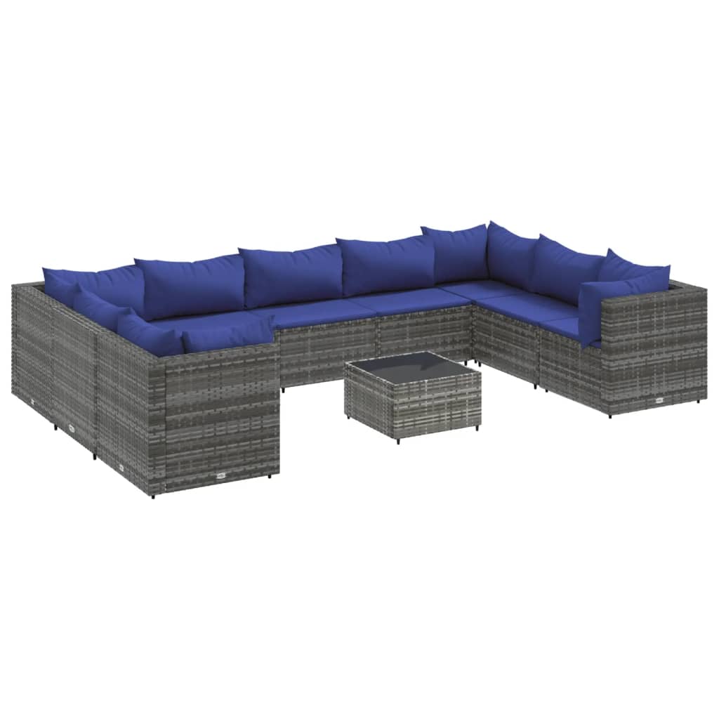 Set Divani da Giardino 10 pz con Cuscini in Polyrattan Grigio | homemem39