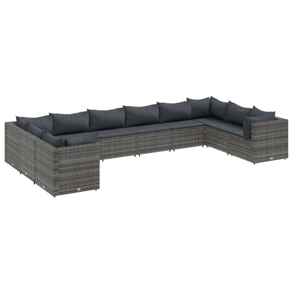 Set Divani da Giardino 10 pz con Cuscini in Polyrattan Grigio | homemem39