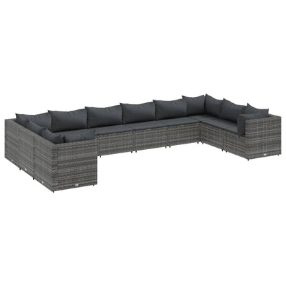 Set Divani da Giardino 10 pz con Cuscini in Polyrattan Grigio | homemem39