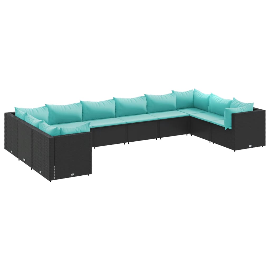 Set Salotto da Giardino 10pz con Cuscini in Polyrattan Nero - homemem39