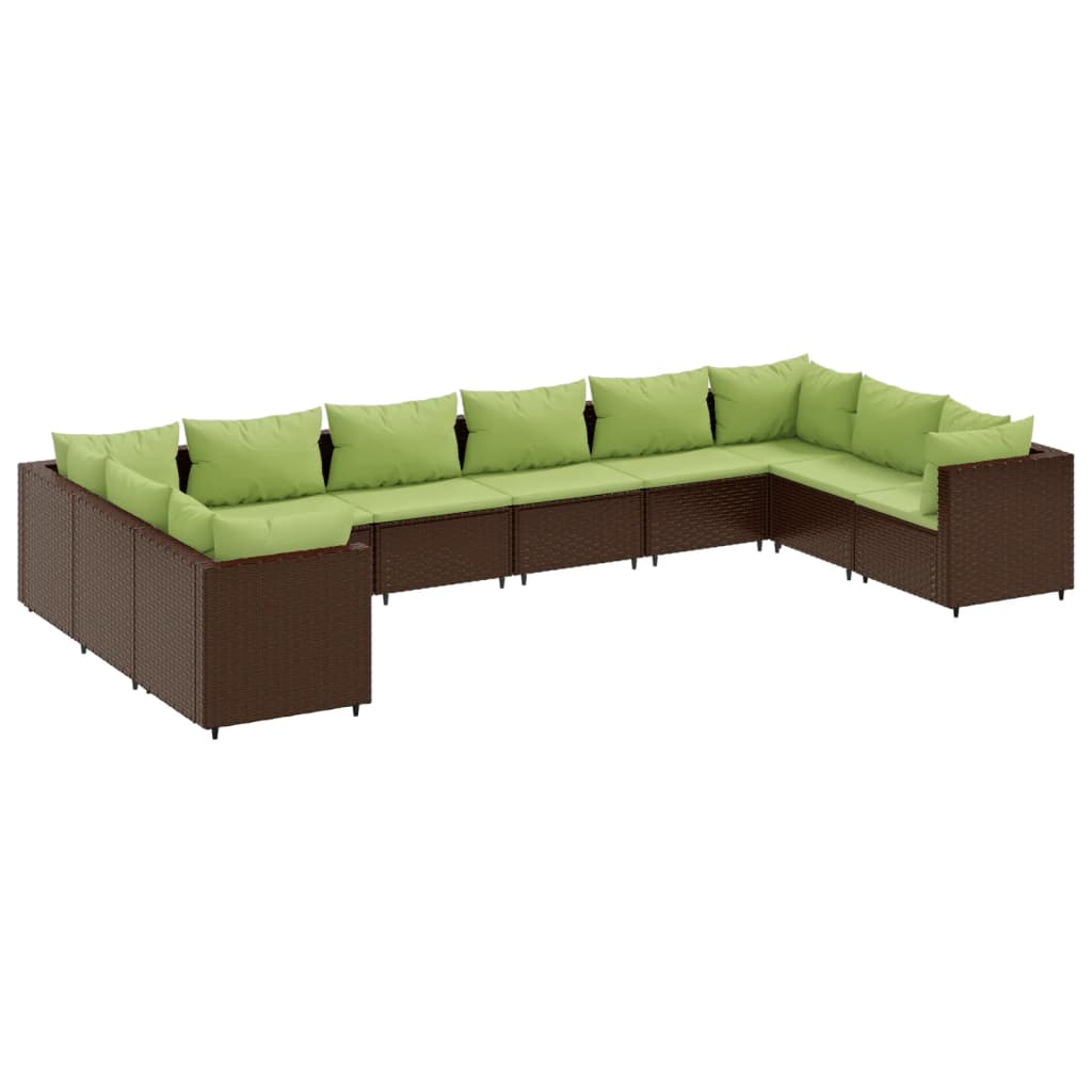 Set Divani da Giardino 10 pz con Cuscini in Polyrattan Marrone | homemem39