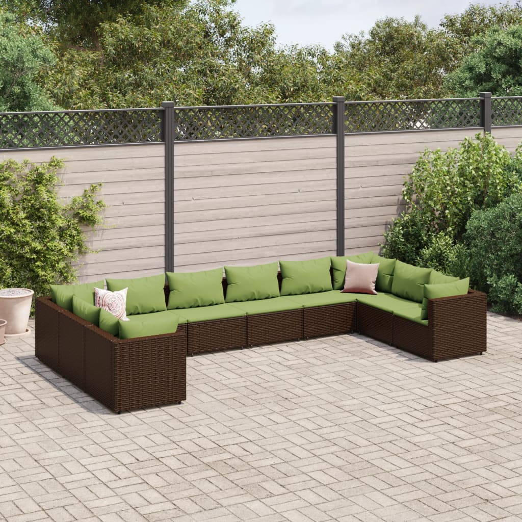 Set Divani da Giardino 10 pz con Cuscini in Polyrattan Marrone | homemem39