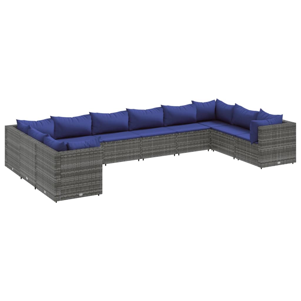 Set Divani da Giardino 10 pz con Cuscini in Polyrattan Grigio | homemem39