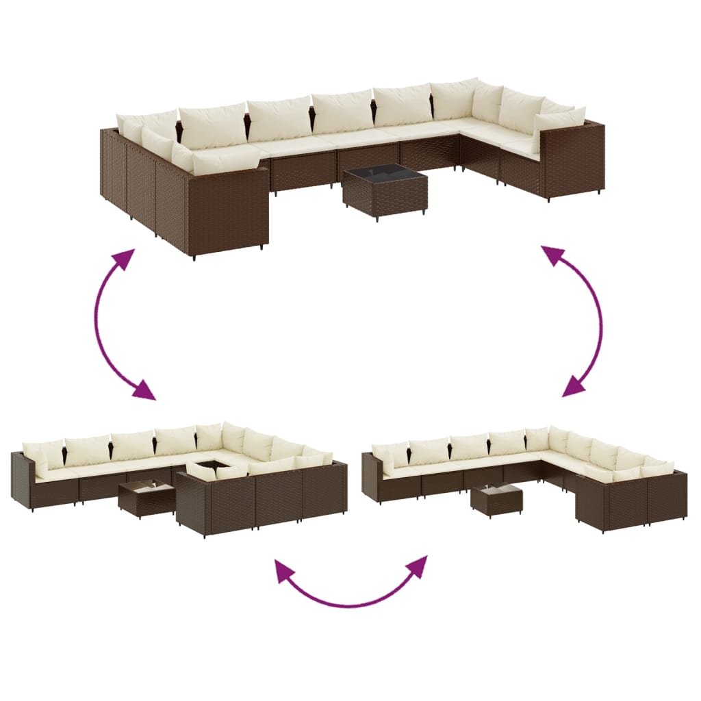 Set Divani da Giardino 11 pz con Cuscini in Polyrattan Marrone | homemem39