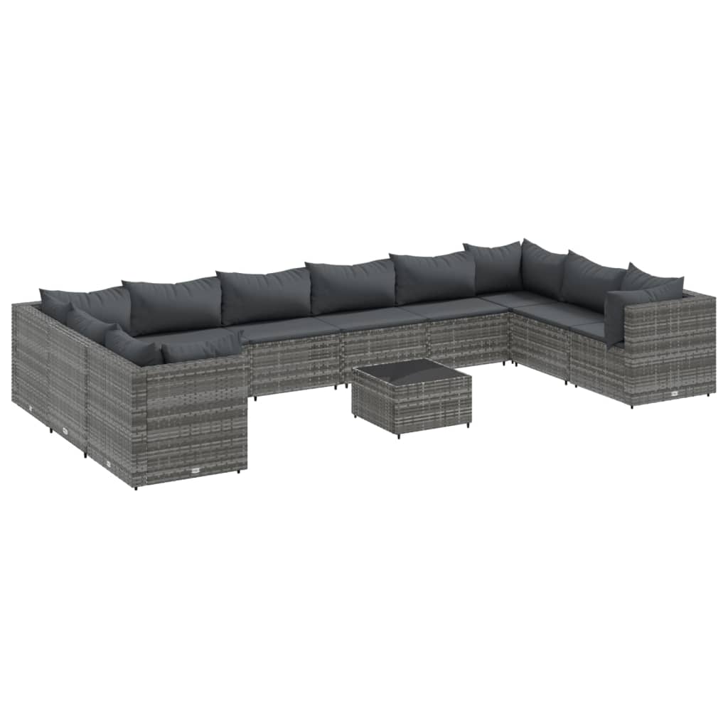 Set Divani da Giardino 11 pz con Cuscini in Polyrattan Grigio | homemem39