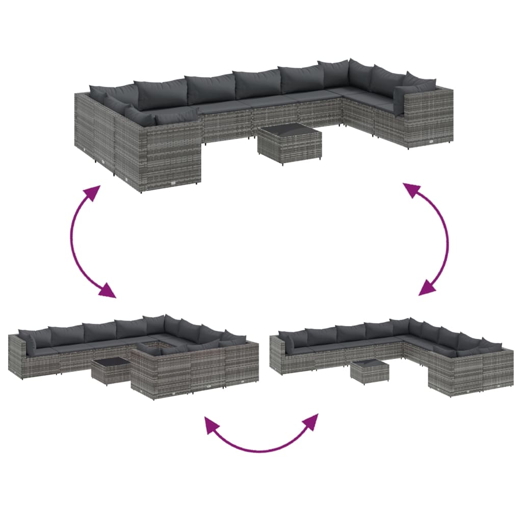 Set Divani da Giardino 11 pz con Cuscini in Polyrattan Grigio | homemem39