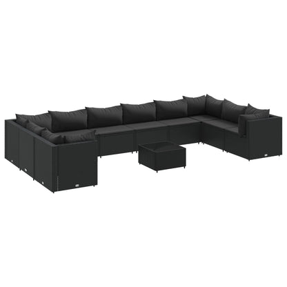 Set Mobili da Giardino 11 pz con Cuscini in Polyrattan Nero