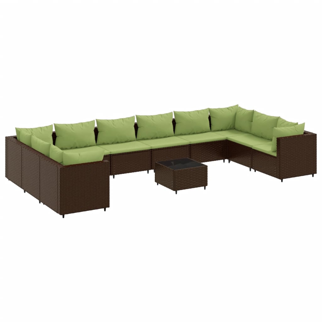 Set Divani da Giardino 11 pz con Cuscini in Polyrattan Marrone | homemem39
