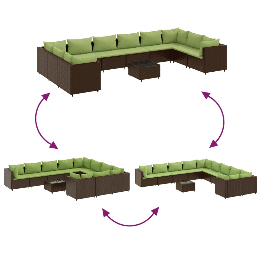 Set Divani da Giardino 11 pz con Cuscini in Polyrattan Marrone | homemem39