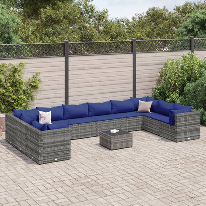 Set Divani da Giardino 11 pz con Cuscini in Polyrattan Grigio | homemem39