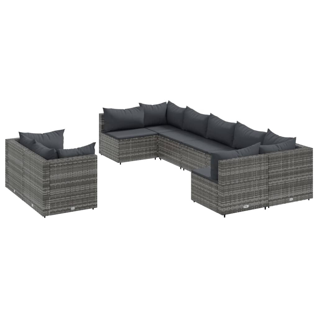 Set Divano da Giardino 9 pz con Cuscini Grigio in Polyrattan | homemem39