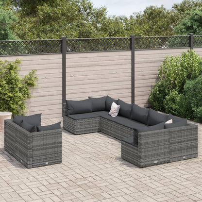 Set Divano da Giardino 9 pz con Cuscini Grigio in Polyrattan | homemem39