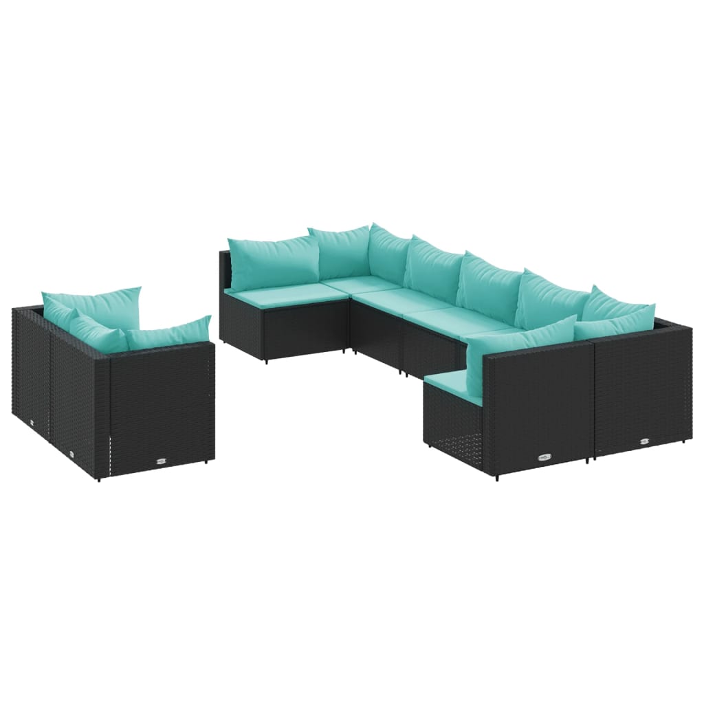 Set Divani da Giardino 9 pz con Cuscini Nero in Polyrattan | homemem39