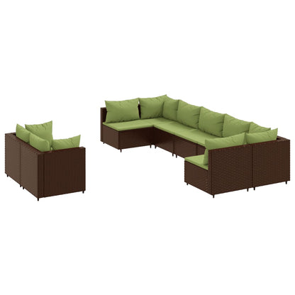 Set Divani da Giardino 9pz con Cuscini Marrone in Polyrattan | homemem39