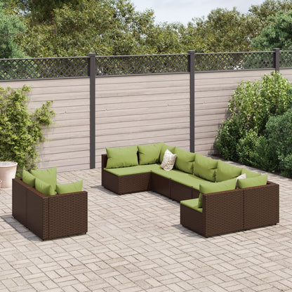 Set Divani da Giardino 9pz con Cuscini Marrone in Polyrattan | homemem39