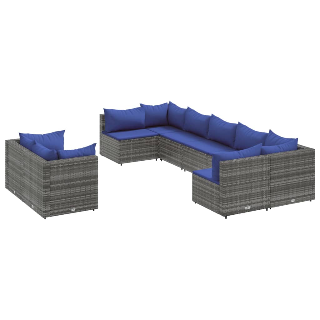 Set Divano da Giardino 9 pz con Cuscini Grigio in Polyrattan | homemem39