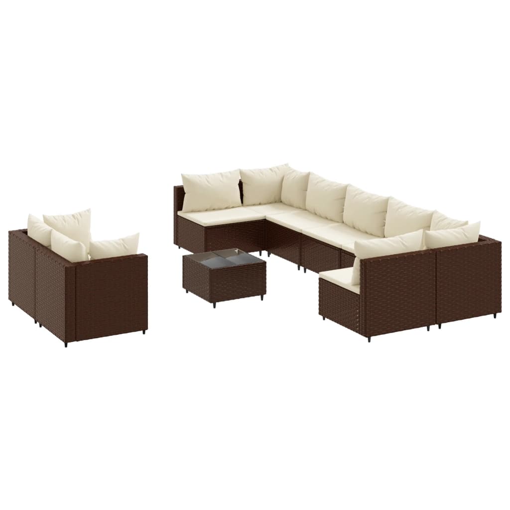 Set Divani da Giardino 10pz con Cuscini in Polyrattan Marrone | homemem39