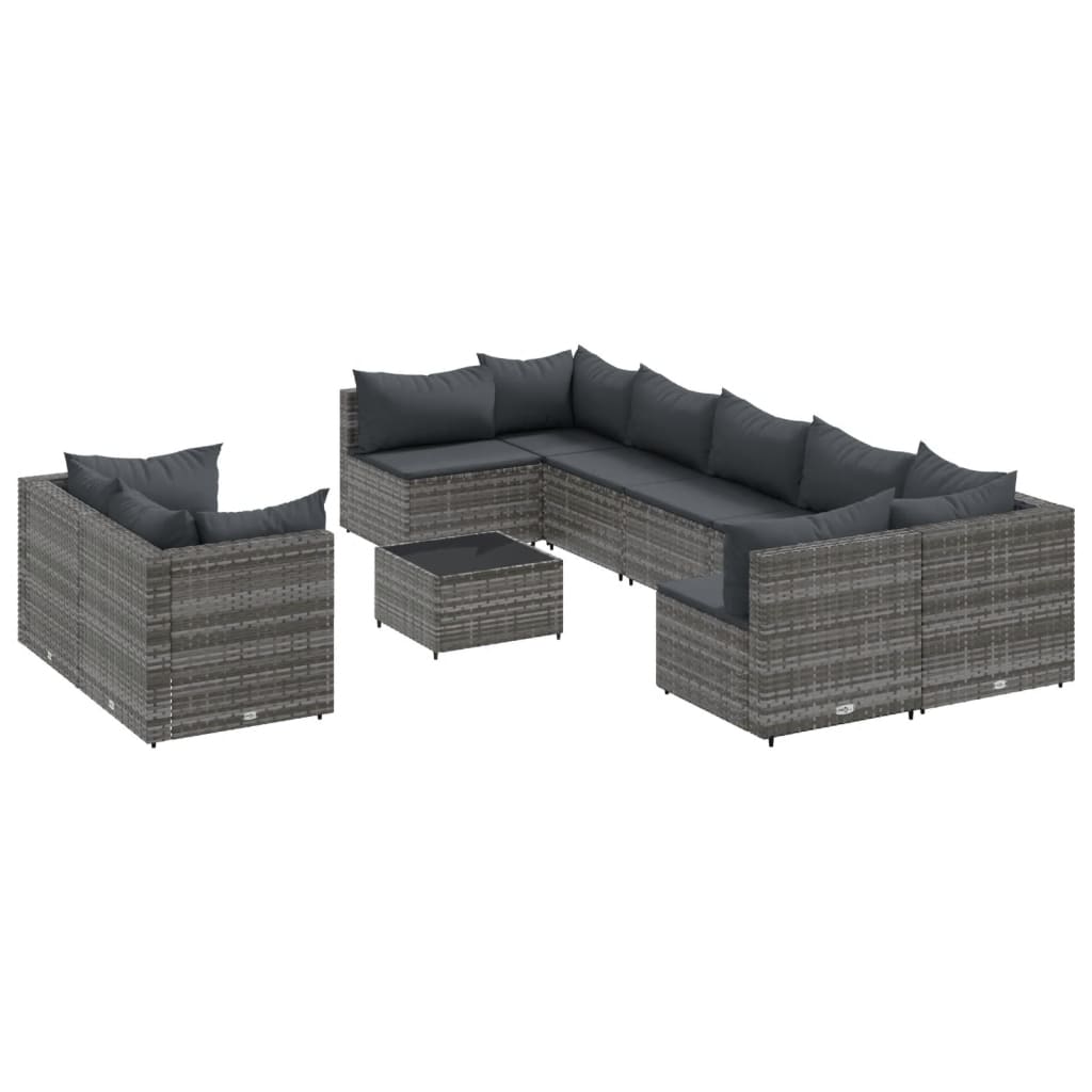 Set Divano da Giardino 10 pz con Cuscini Grigio in Polyrattan | homemem39