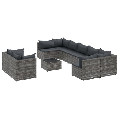 Set Divano da Giardino 10 pz con Cuscini Grigio in Polyrattan | homemem39