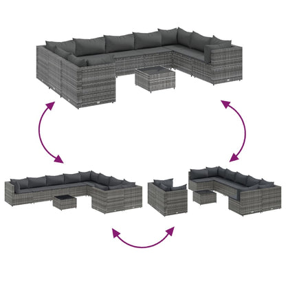 Set Divano da Giardino 10 pz con Cuscini Grigio in Polyrattan | homemem39