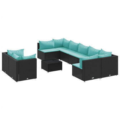 Set Divani da Giardino 10pz con Cuscini in Polyrattan Nero | homemem39