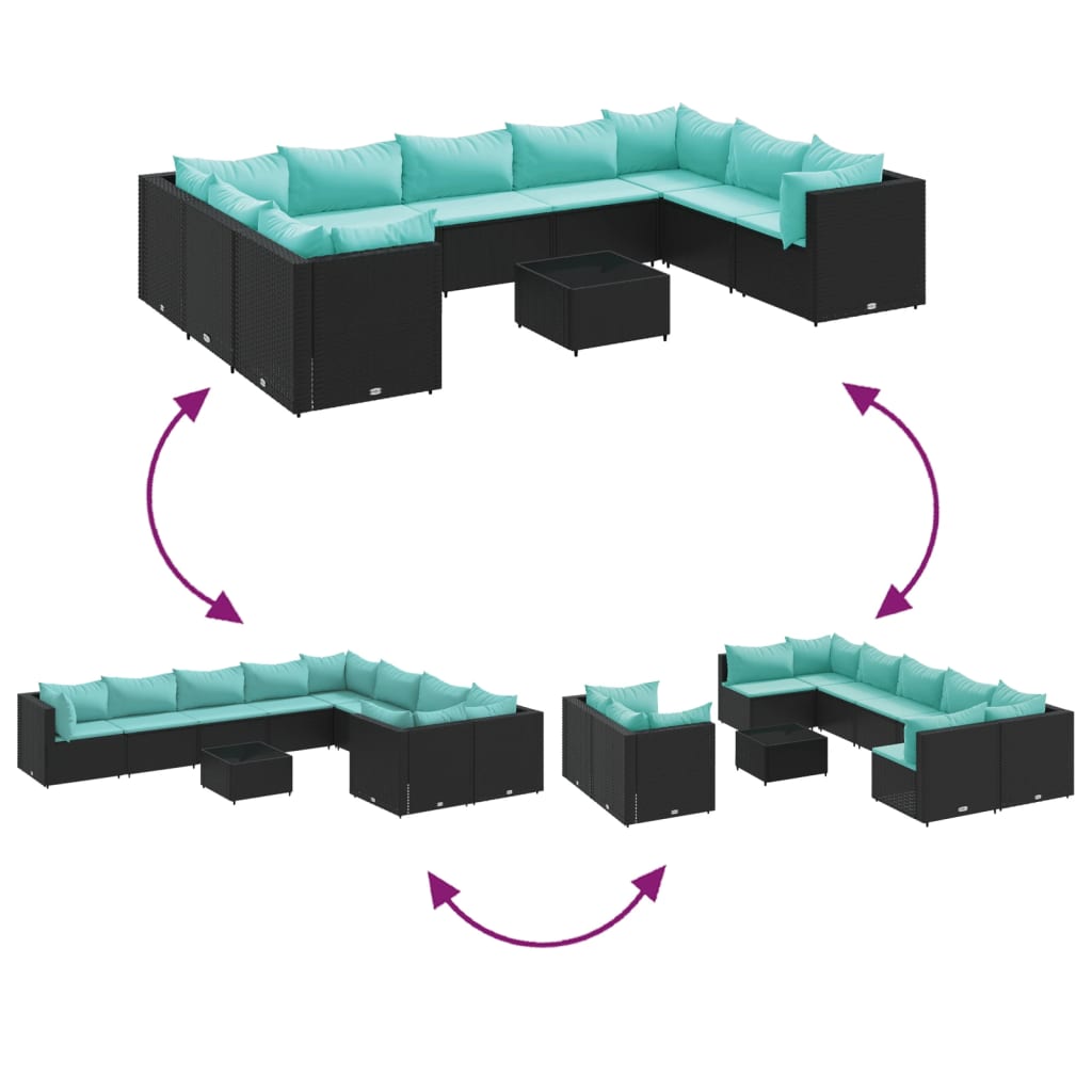 Set Divani da Giardino 10pz con Cuscini in Polyrattan Nero | homemem39