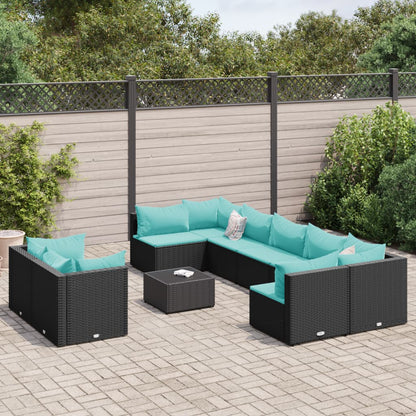Set Divani da Giardino 10pz con Cuscini in Polyrattan Nero | homemem39