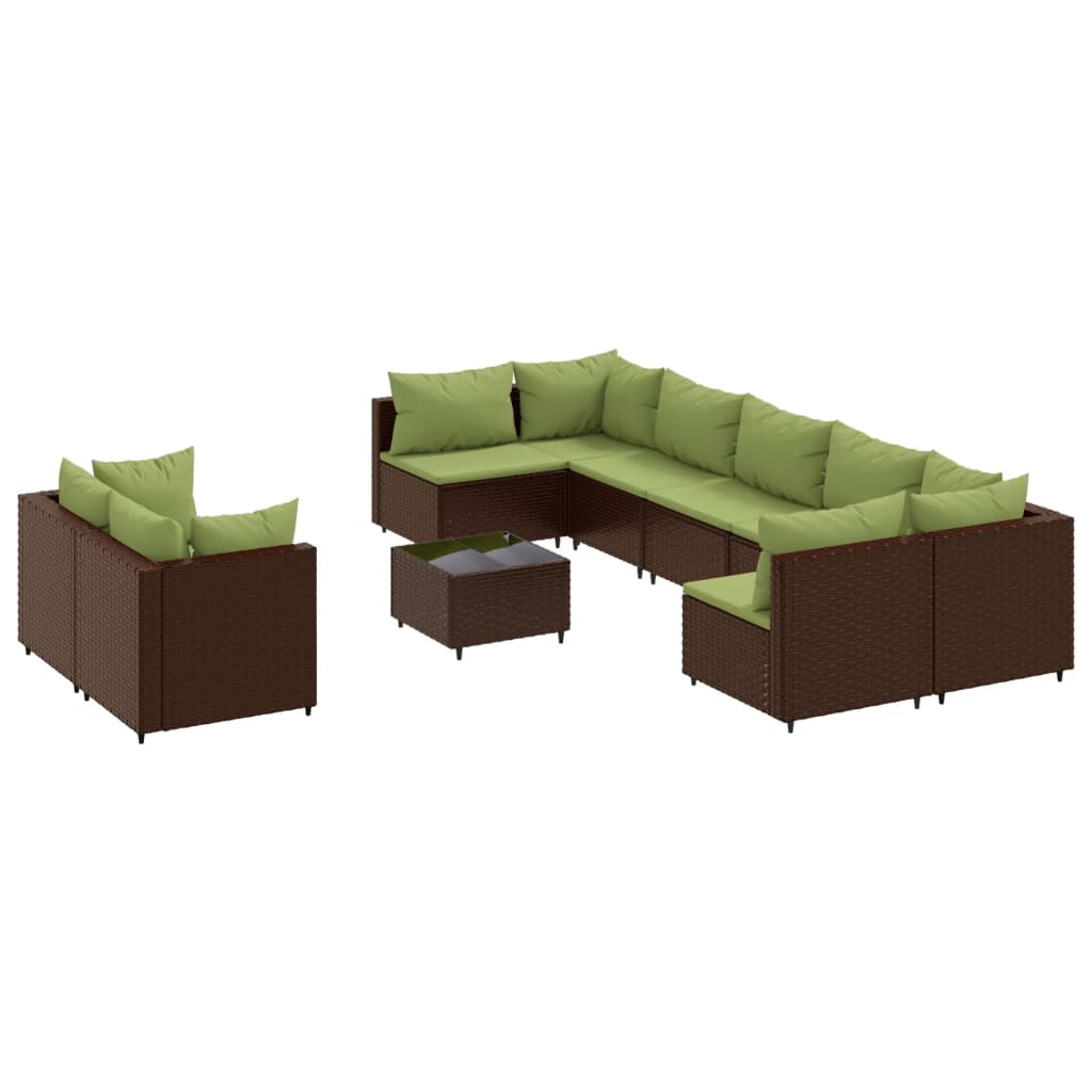 Set Divani da Giardino 10pz con Cuscini in Polyrattan Marrone | homemem39