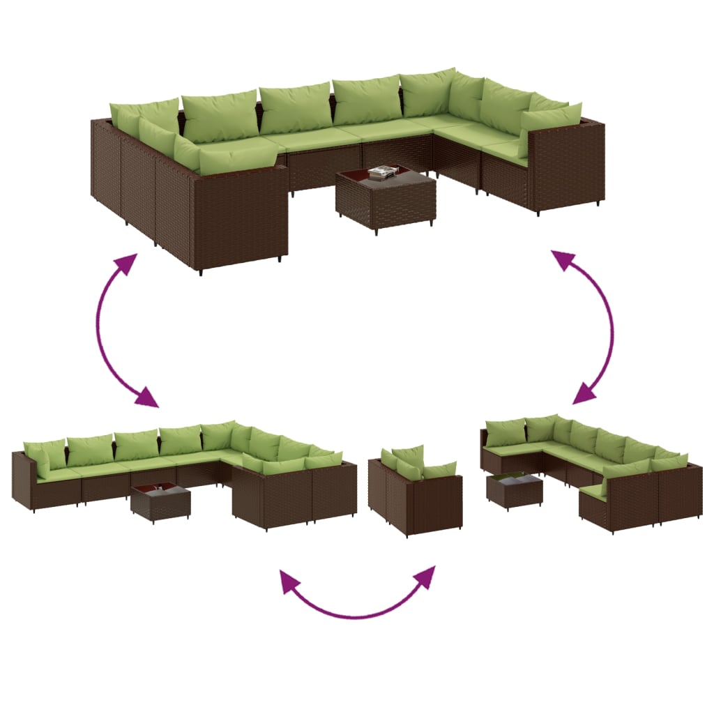Set Divani da Giardino 10pz con Cuscini in Polyrattan Marrone | homemem39