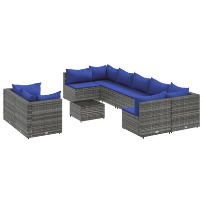 Set Divano da Giardino 10 pz con Cuscini Grigio in Polyrattan - homemem39