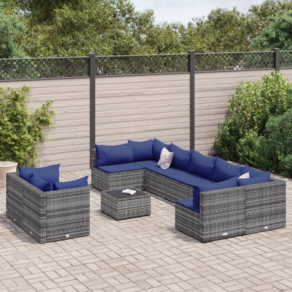 Set Divano da Giardino 10 pz con Cuscini Grigio in Polyrattan - homemem39