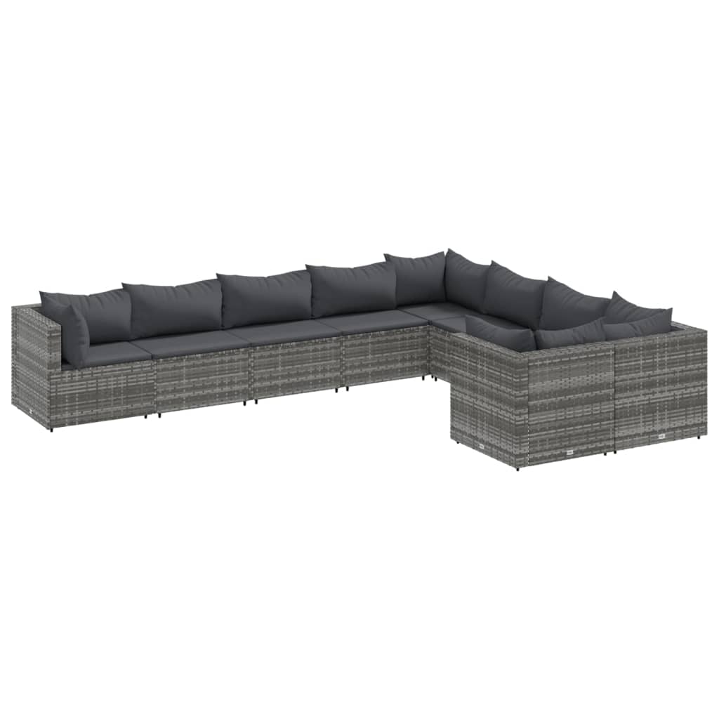 Set Divano da Giardino 9 pz con Cuscini Grigio in Polyrattan | homemem39