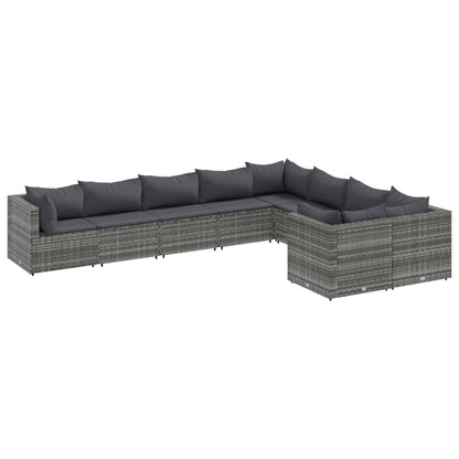 Set Divano da Giardino 9 pz con Cuscini Grigio in Polyrattan | homemem39