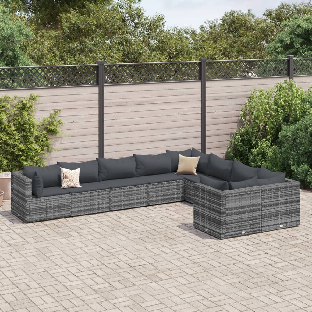 Set Divano da Giardino 9 pz con Cuscini Grigio in Polyrattan | homemem39