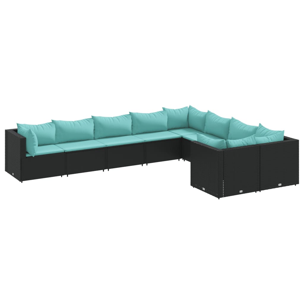 Set Divani da Giardino 9 pz con Cuscini Nero in Polyrattan - homemem39